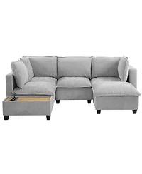 90" U-Shaped Sectional Sofa with Ottoman & Charging Coffee Table