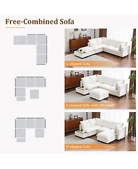 90" U-Shaped Sectional Sofa with Ottoman & Charging Coffee Table