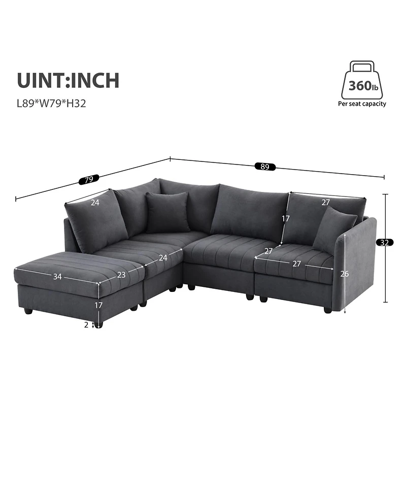 Streamdale Modern Modular Sectional Sofa w/ Ottoman & Pillows