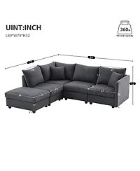 Streamdale Modern Modular Sectional Sofa w/ Ottoman & Pillows
