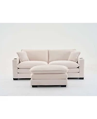 Streamdale L Shape Corduroy Sofa w/ Usb, Cup Holder & Ottoman - Beige