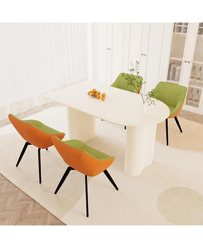 63" Cream Table & Green Chair Set (4)