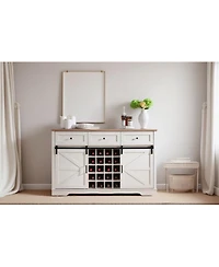 Streamdale Farmhouse Wine Bar Cabinet, Sliding Barn Door, Antique White