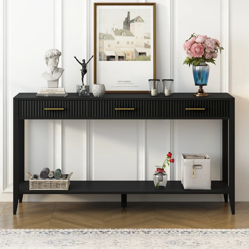 Streamdale Modern Entryway Table with Striped Drawers and Long Legs