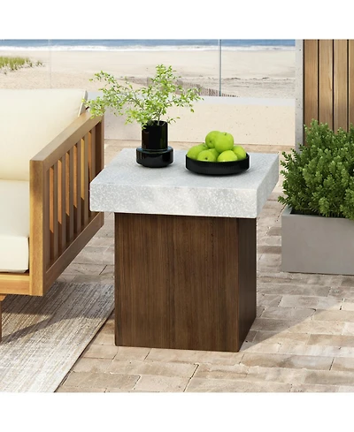 Square Side Table [Antique white top + Antique white+Natural wood frame]