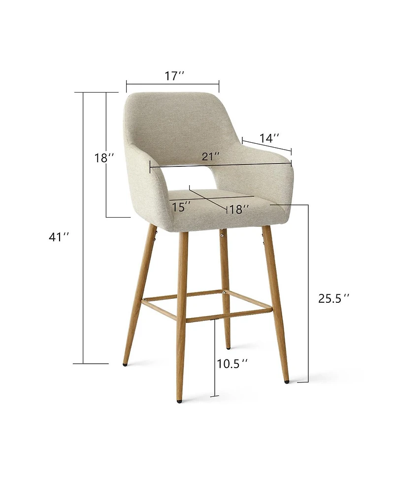 Set of 4 Upholstered Counter Height Bar Stools with Armrests, Modern Chairs for Kitchen Island-Maison Boucle