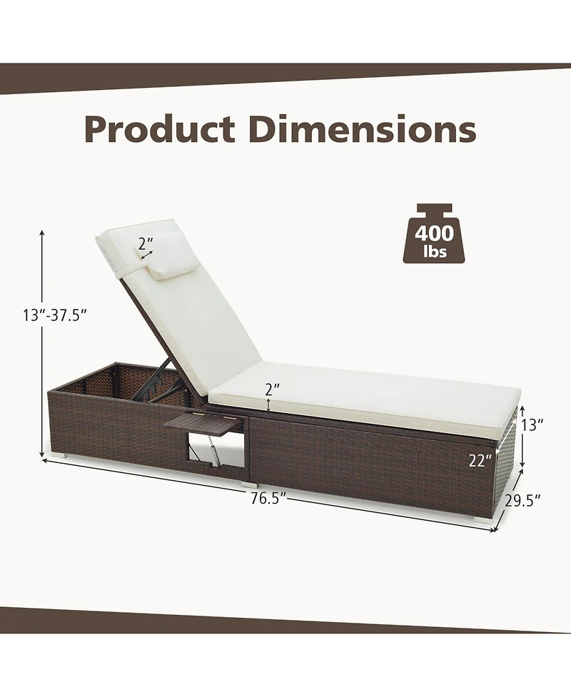 Outdoor Pe RattanChaise Lounge with 6-level Backrest-Off White