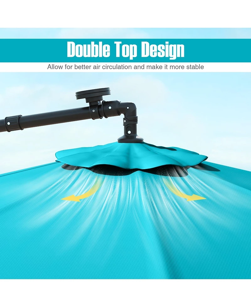 10 Ft Patio Umbrella Offset Cantilever Umbrella with 40 Solar Powered Lights-Turquoise
