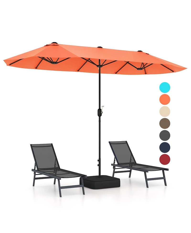 13 Feet Double-Sided Patio Twin Table Umbrella with Crank Handle-Orange