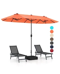 13 Feet Double-Sided Patio Twin Table Umbrella with Crank Handle-Orange