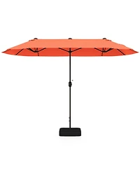 13 Feet Double-Sided Patio Twin Table Umbrella with Crank Handle-Orange