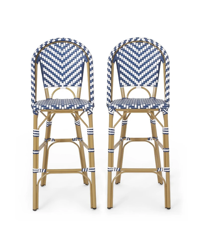 Streamdale Navy Blue/White Rattan Barstools (Set of 2)