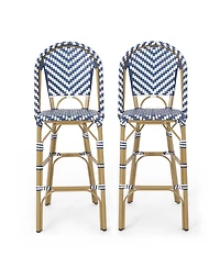 Streamdale Navy Blue/White Rattan Barstools (Set of 2)