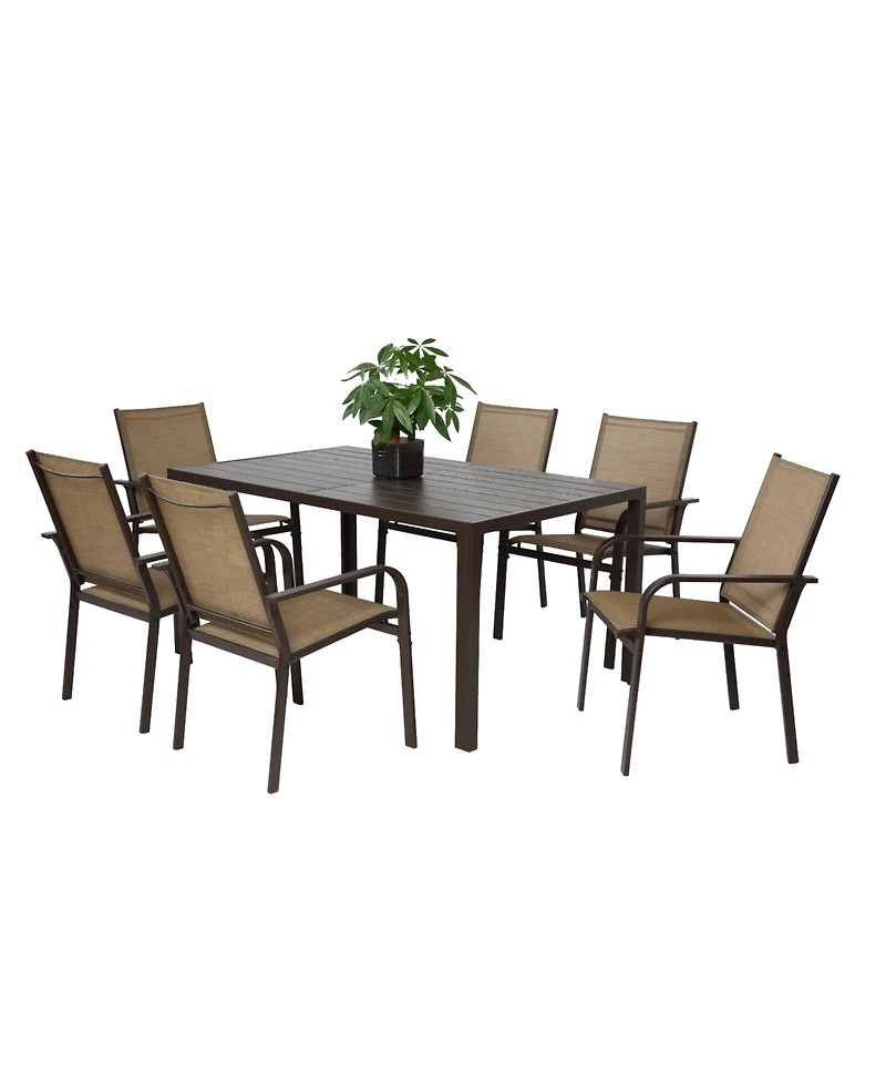 Streamdale 7-Piece Patio Dining Set, Table & 6 Textilene Chairs - Brown