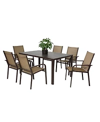 Streamdale 7-Piece Patio Dining Set, Table & 6 Textilene Chairs - Brown