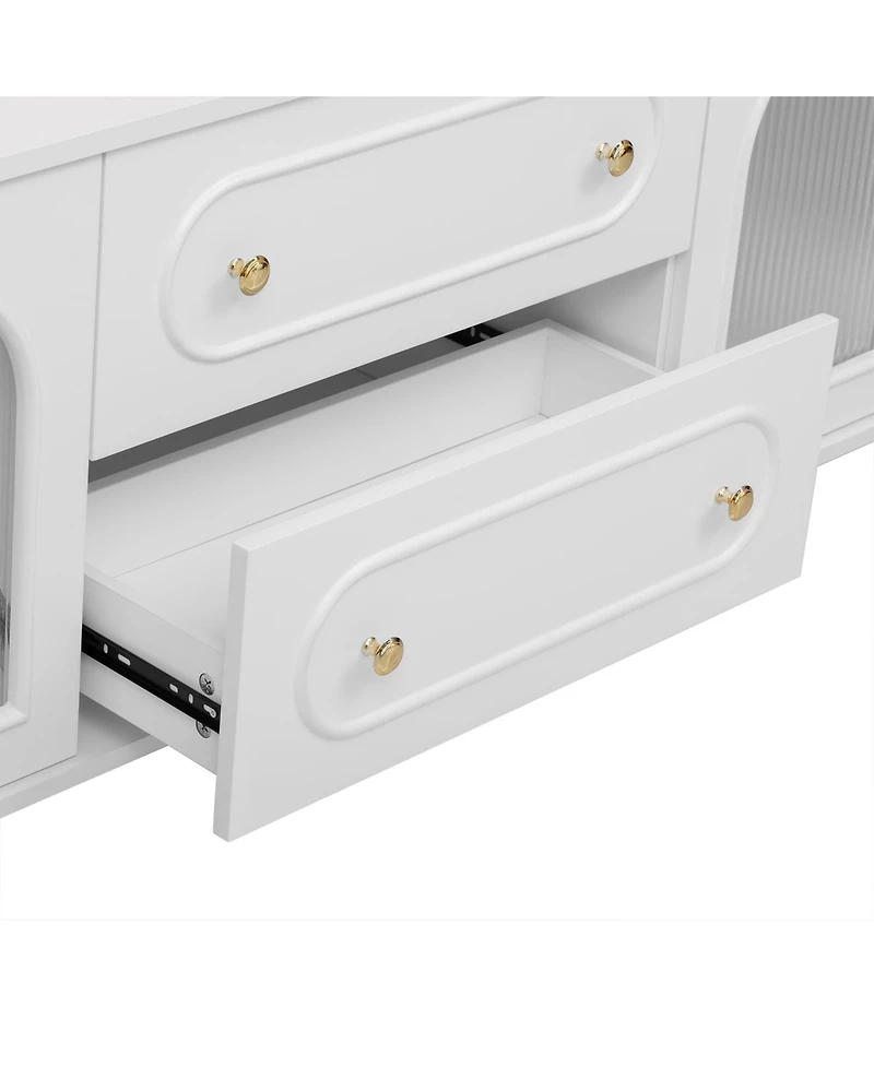 Streamdale Modern 78.7" Tv Stand with 2 Drawers and 2 Glass-Door Cabinets