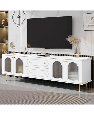 Streamdale Modern 78.7" Tv Stand with 2 Drawers and 2 Glass-Door Cabinets