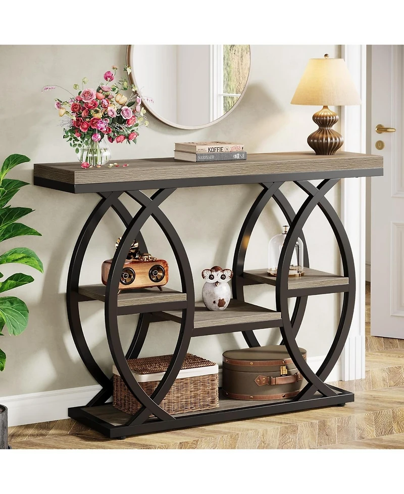 Tribesigns 39.4" Console Table, Industrial 4-Tier Sofa Table Entryway Table with Storage Shelves, Narrow Wood Accent Tables with Metal Frame for