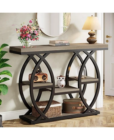 Tribesigns 39.4" Console Table, Industrial 4-Tier Sofa Table Entryway Table with Storage Shelves, Narrow Wood Accent Tables with Metal Frame for