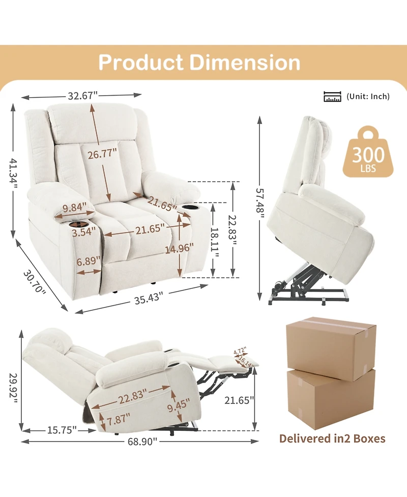 Streamdale Power Lift Recliner Chair, Fabric, Light Gray