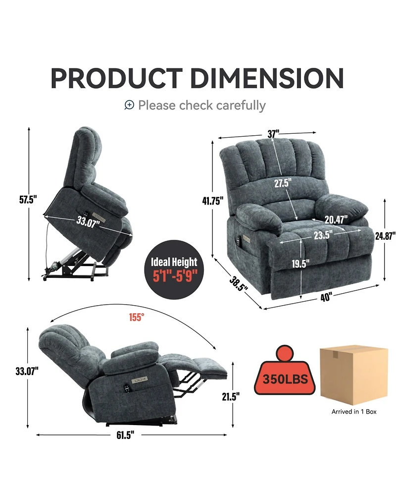 Streamdale Furniture 23" Beige Chenille Power Lift Recliner w/ Massage & Heat