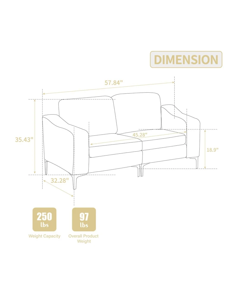 Modular Sectional Two-Seater Sofa , Corduroy Sectional Couch,Gray