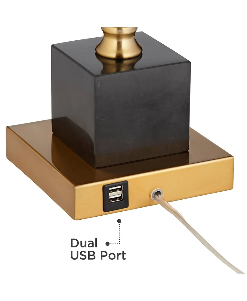 Wayne Modern Table Lamps 29 1/4" Tall Set of 2 with Usb Charging Port Brass Gold Black Tapered Drum Shade for Bedroom Living Room Nightstand Beds