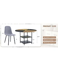 Streamdale 47" Round Dining Set Table with Storage & 4 Gray Linen Chairs