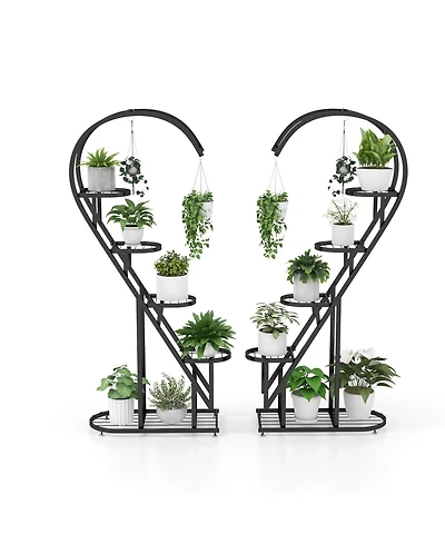 5 Tier Metal Plant Stand with Hanging Hook for Multiple Plants