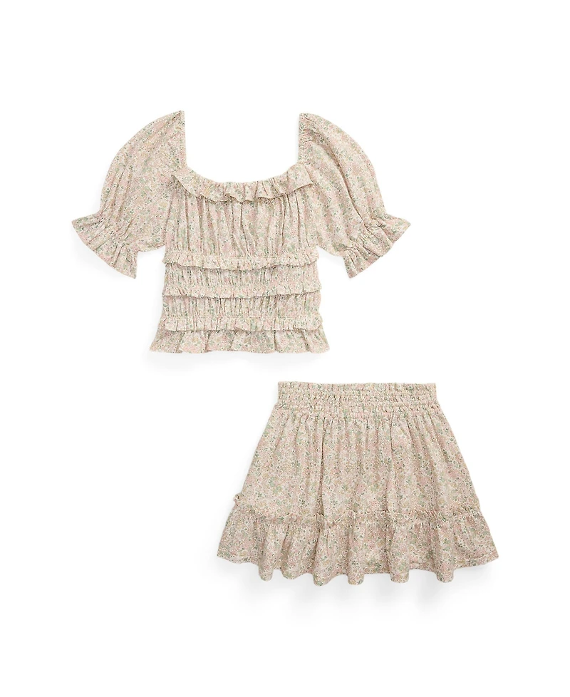 Polo Ralph Lauren Big Girls 2-Piece Floral Top and Skirt Set