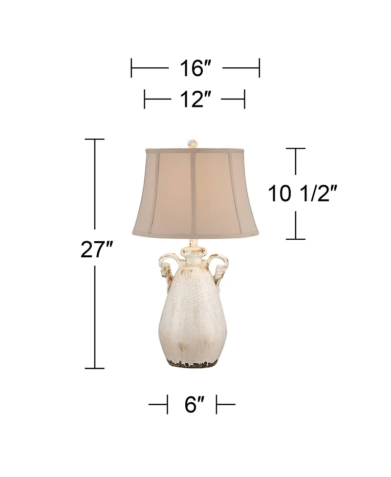 Regency Hill Rustic Country Cottage Table Lamps 29" Tall Set of 2 Crackled Ivory Glaze Ceramic Beige Bell Shade for Bedroom Living Room House Bed