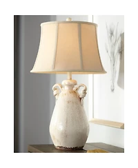 Regency Hill Rustic Country Cottage Table Lamps 29" Tall Set of 2 Crackled Ivory Glaze Ceramic Beige Bell Shade for Bedroom Living Room House Bed