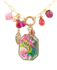Barse Scenic Pink Flamingo Agate Golden Pendant Necklace