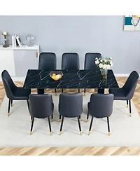 71" Glass Dining Set with 8 Black Pu Chairs