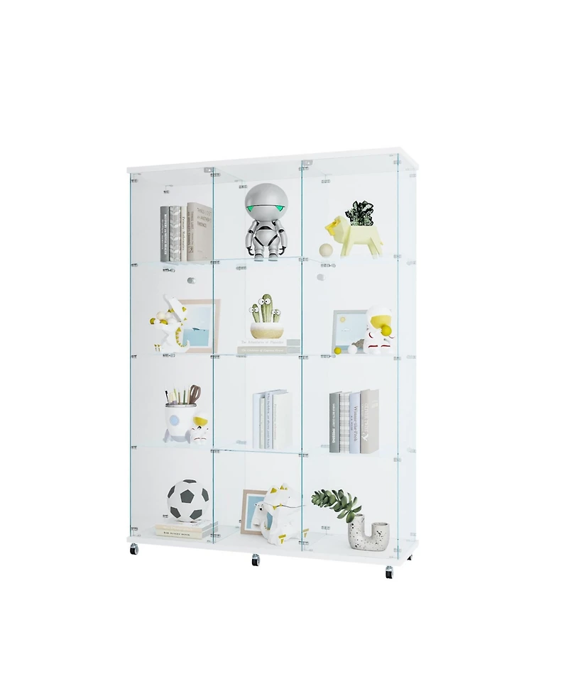 Streamdale 3 Door Glass Cabinet Glass Display Cabinet with 4 Shelves, White
