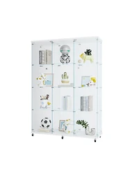 Streamdale 3 Door Glass Cabinet Glass Display Cabinet with 4 Shelves, White