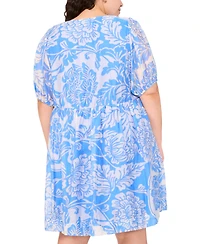 Msk Plus Printed Short-Puff-Sleeve Dress