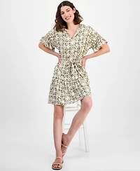 Nautica Jeans Women's Mila Printed Tie-Waist Ruffle-Cuff Dress