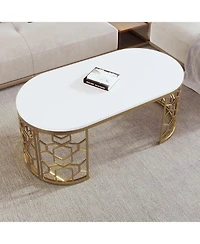 Streamdale Modern Oval Coffee Table with Cut-Out Pattern Metal Stainless Steel Frame in 47.2"
