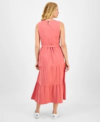 Nautica Jeans Women's Cotton Round-Neck Sleeveless Tiered Dress