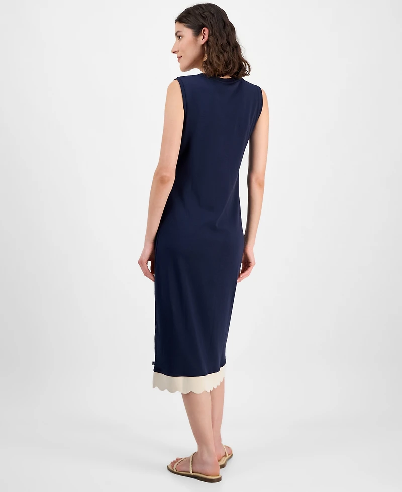 Nautica Jeans Women's Cotton Scalloped-Trim Sleeveless Dress