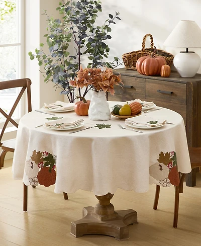 Elrene Fall Feels Cutwork Fabric Tablecloth, 70" Round