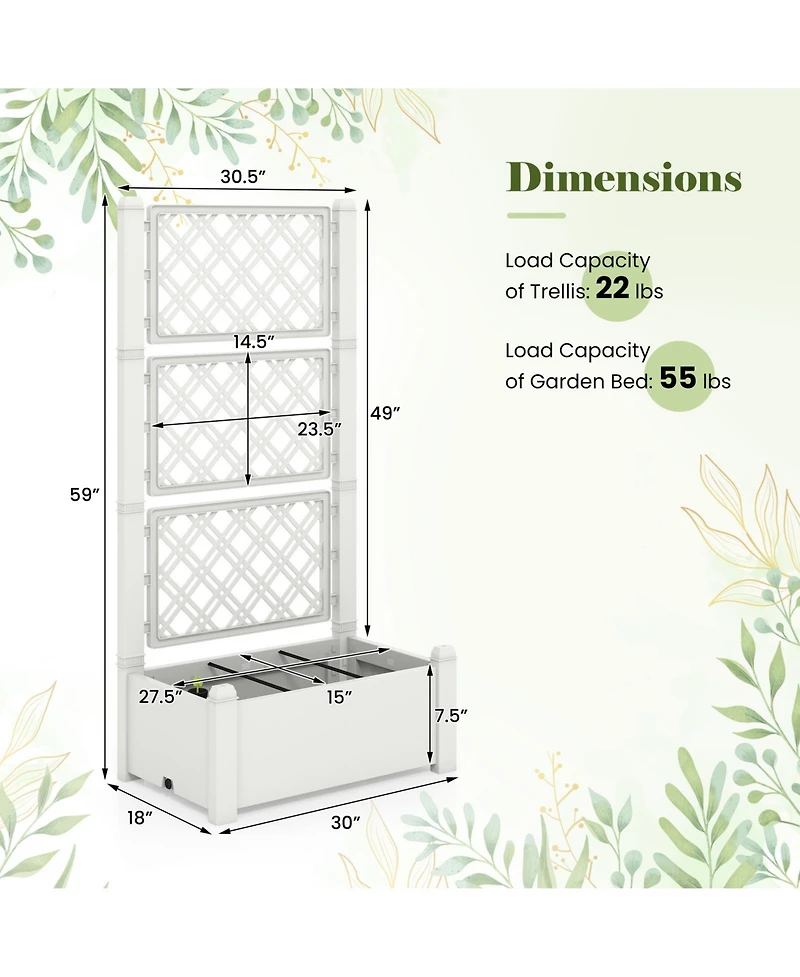 Outdoor Planter Box Self-Watering Raised Garden Bed Trellis with Water Level Indicator