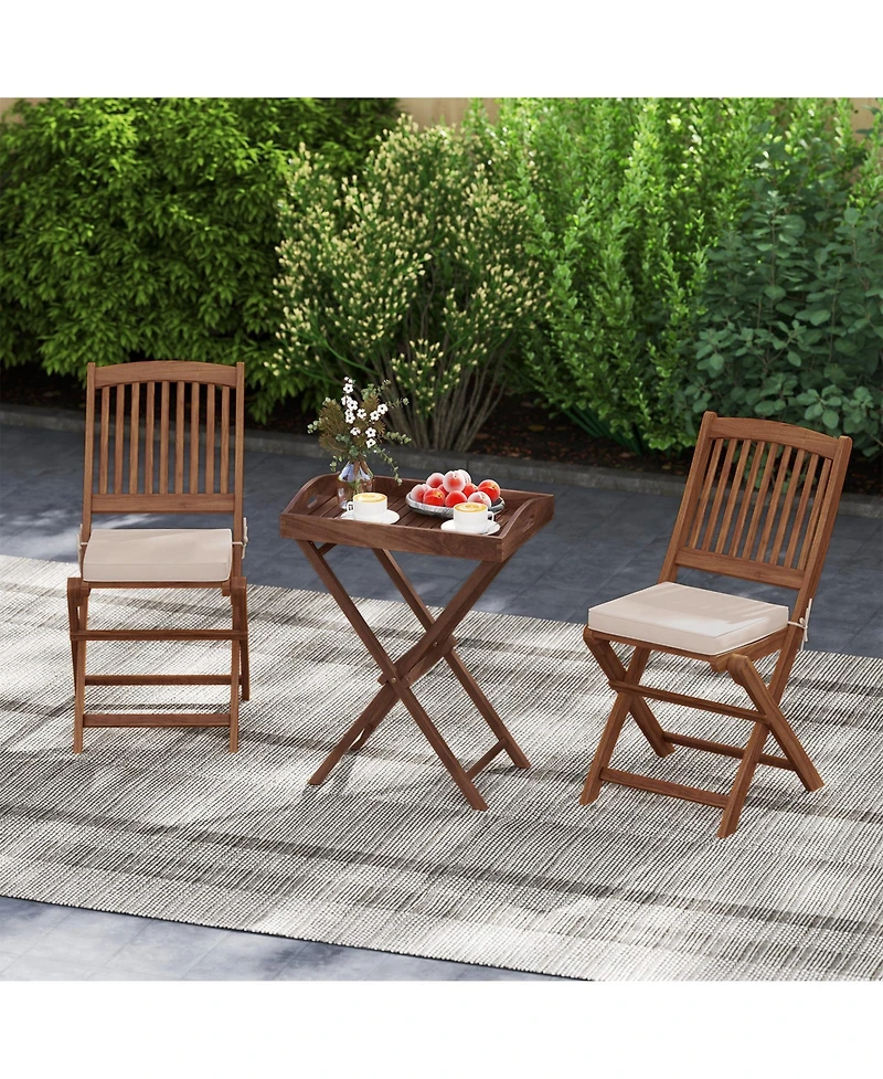 Solid Teak Wood Tray Table with Removable Tray Top for Patio and Garden