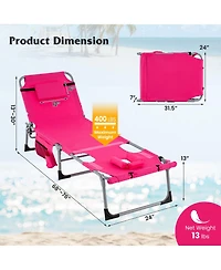 5-position Outdoor Folding Chaise Lounge Chair-Pink