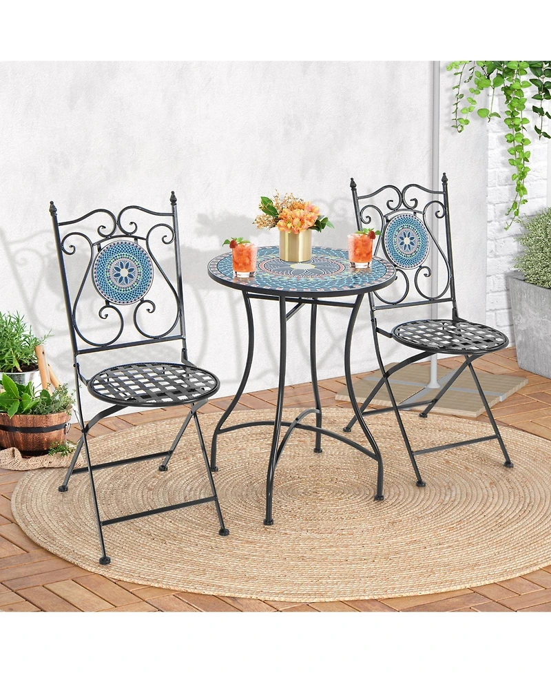 24 Inch Patio Bistro Table with Ceramic Tile Tabletop-Multicolor