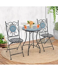 24 Inch Patio Bistro Table with Ceramic Tile Tabletop-Multicolor