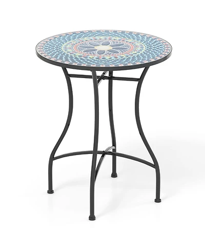 24 Inch Patio Bistro Table with Ceramic Tile Tabletop-Multicolor