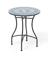 24 Inch Patio Bistro Table with Ceramic Tile Tabletop-Multicolor