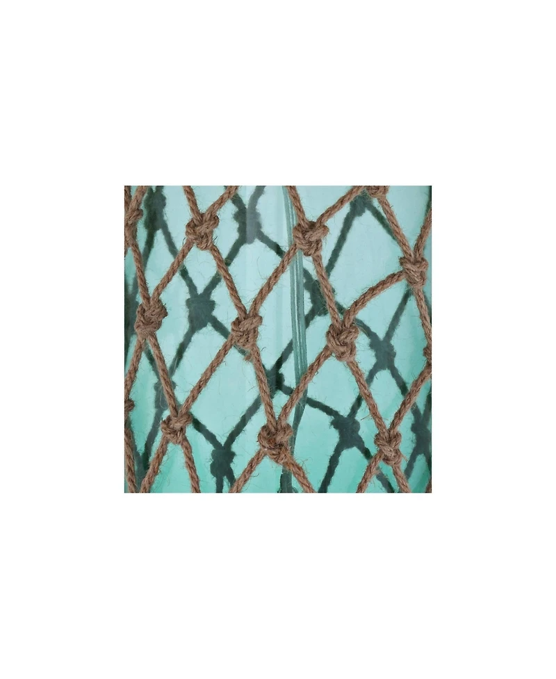 360 Lighting Nautical Accent Table Lamps 22.5" High Set of 2 Coastal Blue Green Rope Net Off White Drum Shade for Living Room Family Bedroom